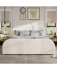 Streamdale Furniture Streamdale King Size Linen Upholstered Bed Frame with Curved Headboard, Beige