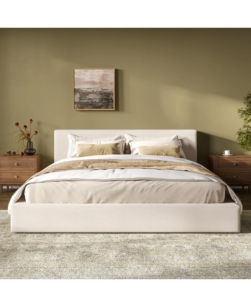 Streamdale Furniture Streamdale King Size Beige Linen Upholstered Platform Bed with Thick Headboard/Footboard