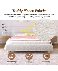 Streamdale Furniture Contemporary White Teddy Fleece Upholstered Bed, Queen Size