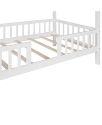 Streamdale Furniture Twin Wood House Bed with Fence, White+Gray