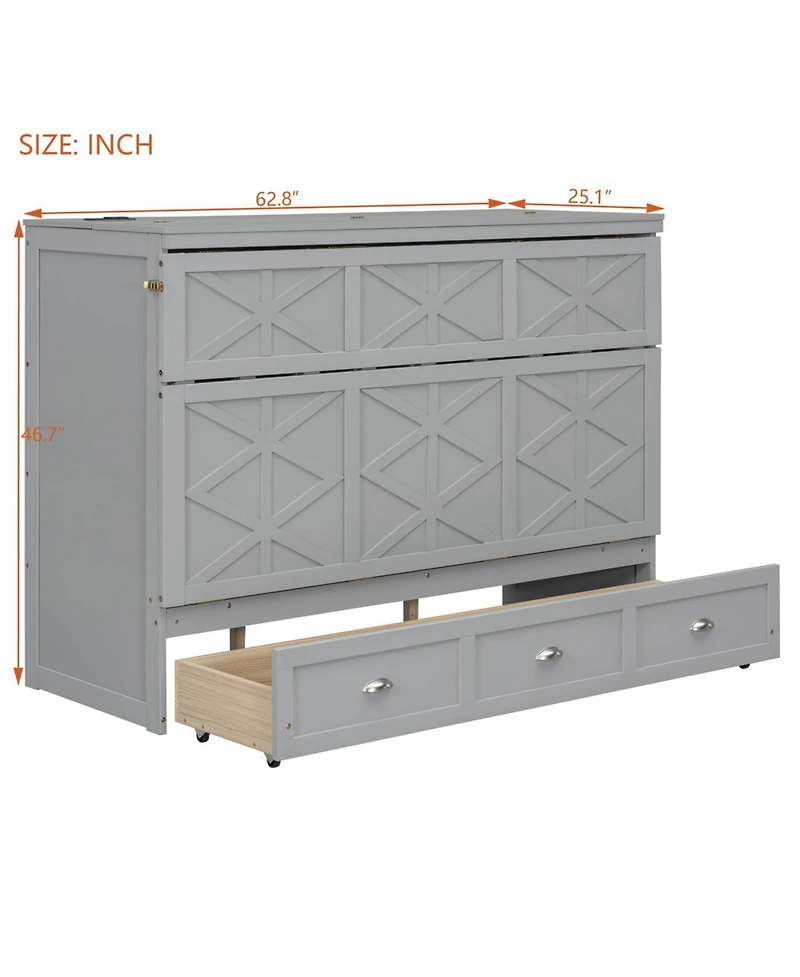 Streamdale Furniture Queen Murphy Bed with Large Drawers and Usb, Brushed Gray