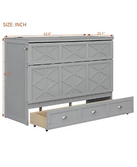 Streamdale Furniture Queen Murphy Bed with Large Drawers and Usb, Brushed Gray