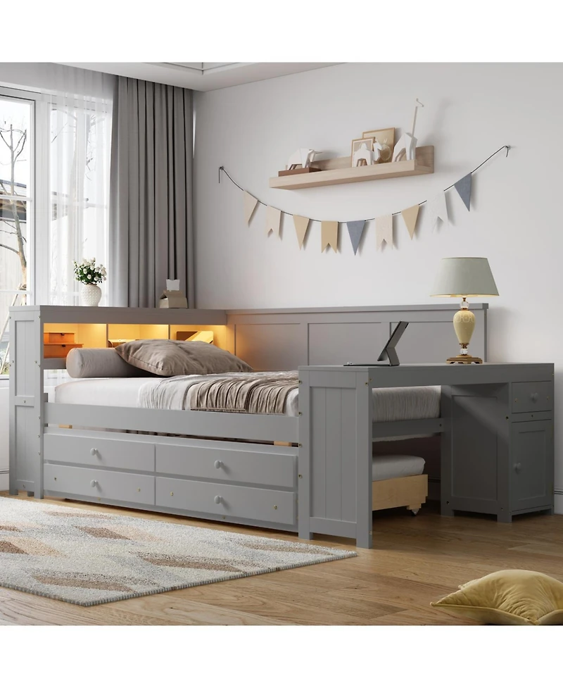 Streamdale Furniture Streamdale Full Size Daybed with Storage, Drawers, Trundle, Charging Station, Led, Desk, Cabinet