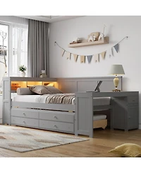 Streamdale Furniture Streamdale Full Size Daybed with Storage, Drawers, Trundle, Charging Station, Led, Desk, Cabinet