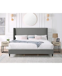 Streamdale Rozitta Gray Velvet Wingback Platform Bed, King