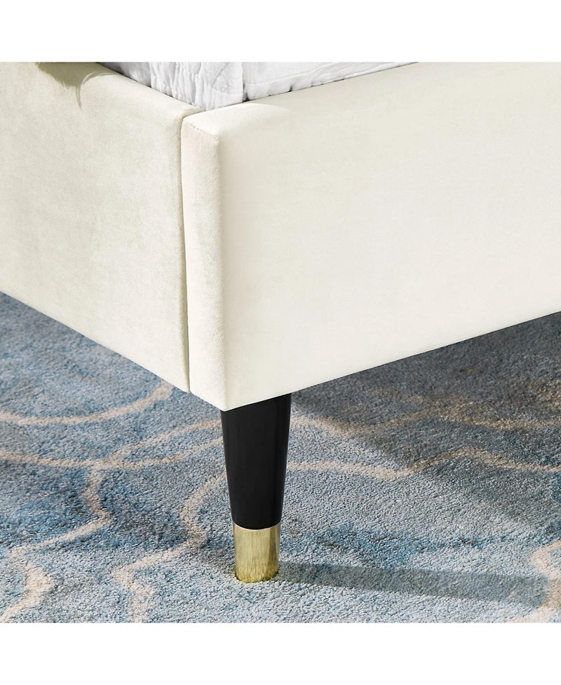 Streamdale Furniture Rozitta Beige Velvet Wingback Platform Bed, Queen