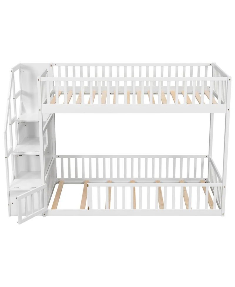 Streamdale Furniture Twin over Twin Floor Bunk Bed, Ladder with Storage