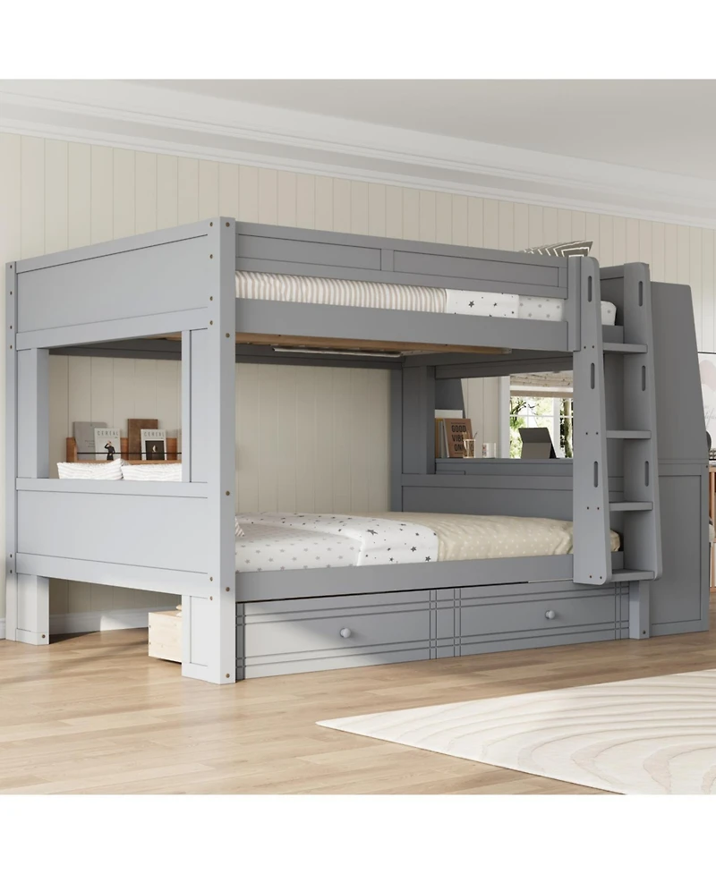 Streamdale Furniture Full Multifunctional Bunk Bed with Desk and Bookshelves, Drawers, Gray