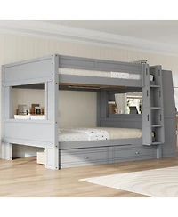 Streamdale Furniture Full Multifunctional Bunk Bed with Desk and Bookshelves, Drawers, Gray