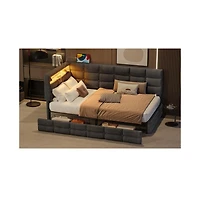 Streamdale Furniture Upholstered Twin Daybed with 2 Drawers, Led Lights & Charging, Gray