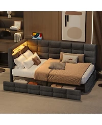 Streamdale Furniture Upholstered Twin Daybed with 2 Drawers, Led Lights & Charging, Gray