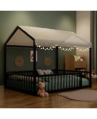Streamdale Furniture Montessori Metal House Bed Frame - Kids/Toddler, No Slats, Black
