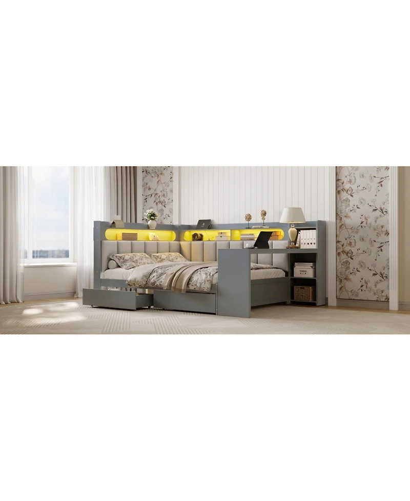 Streamdale Furniture Gray Daybed: Storage, Charging, Led, Desk, Upholstered