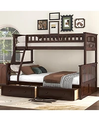 Streamdale Furniture Twin over Full Bunk Bed with Drawers, Convertible Beds, Gray