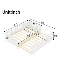 Streamdale Twin Size Platform Bed with Guardrails, Solid Wood, Convertible to Double Twin, White