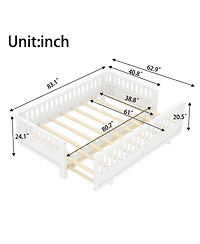 Streamdale Furniture Streamdale Twin Xl Platform Bed with Guardrails, Solid Wood, Converts to Queen