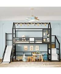 Streamdale Furniture Streamdale Twin Loft Bed with Slide, Stairs, Storage & House Roof - Black
