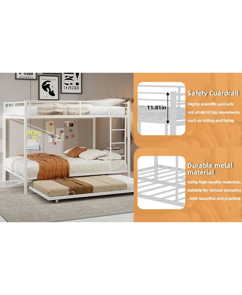 Streamdale Furniture Durable Square Tube Iron Bunk Bed with Safety Rails - Queen Size