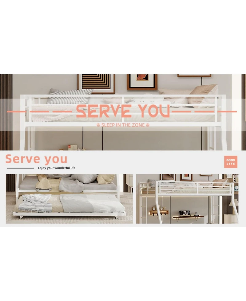 Streamdale Furniture High-Stability Square Tube Bunk Bed with Ladder & Trundle - White