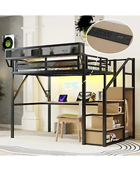 Streamdale Furniture Full Loft Bed with Desk, Charging Station & Stairs - Black