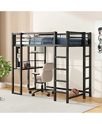 Streamdale Furniture Loft Bed with Desk, Metal Twin Size Loft Bed Frame, Black Bedroom Bed Frame