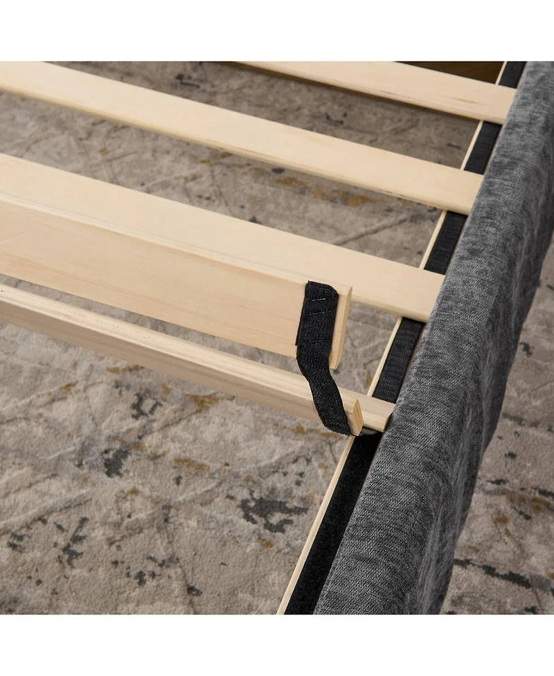 Streamdale Furniture King Size Upholstered Bed Frame with Chenille, Pleated Design, No Box Spring - Dark Grey