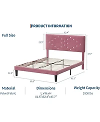 gaomon Linen Platform Bed with Button Tufted Headboard