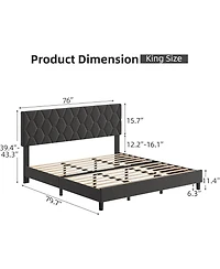gaomon Pink King Upholstered Platform Bed, Heavy-Duty Wood Slat Support, Quiet Structure, Easy Assembly, No Box Spring Needed