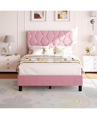 Gaomon Upholstered Bed with Adjustable Headboard, Heavy-Duty Platform Frame, Strong Wood Slats, Noise-Free, No Box Spring Required