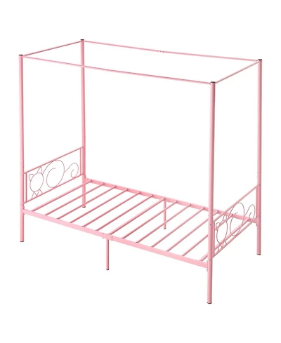 Slickblue Metal Canopy Bed with Headboard and Four Poster Frame.