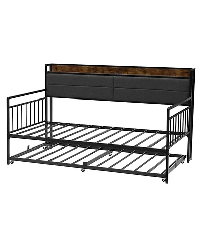 Slickblue Metal Daybed with Trundle and Built-in Charging Station