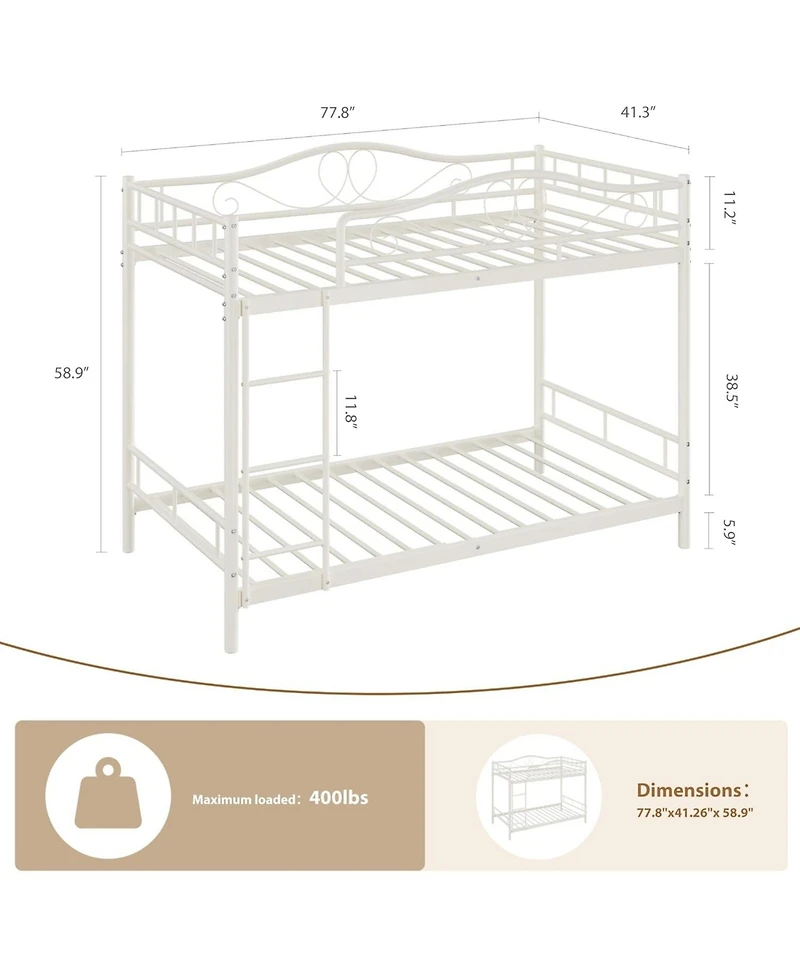 gaomon Twin Over Metal Bunk Bed with Ladder, Guardrails, 400 lbs Capacity, Space-Saving No-Noise Design