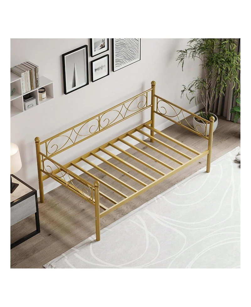 gaomon Twin Size Daybed Frame Metal Sofa Heavy Duty Metal Slats Living Room Bedroom Guest Space Saving Gold