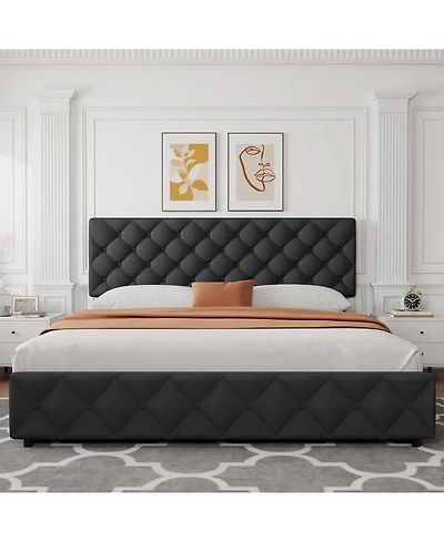 gaomon King Size Platform Bed Frame Adjustable Headboard 4 Drawers Modern Grey Upholstered with Footboard Wood Slats