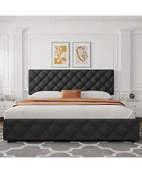 gaomon King Size Platform Bed Frame Adjustable Headboard 4 Drawers Modern Grey Upholstered with Footboard Wood Slats
