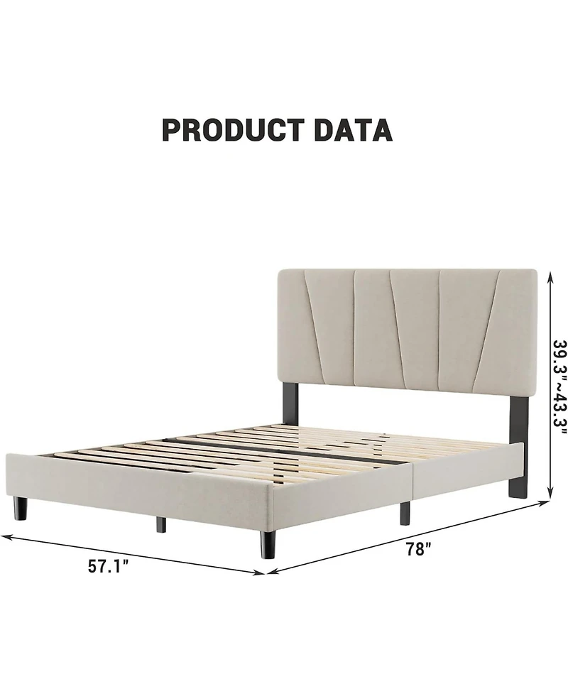 gaomon Full Velvet Upholstered Bed Frame with Adjustable Headboard Sturdy Metal Slats No Box Spring Noise Free Easy Assembly Beige