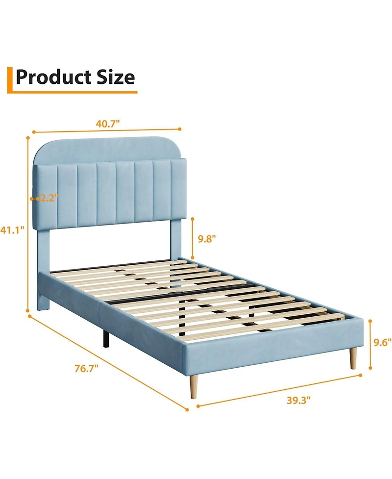 gaomon Twin Bed Frame with Storage Headboard Velvet Upholstered Platform for Girls Wooden Slats Noise Free Easy Assembly