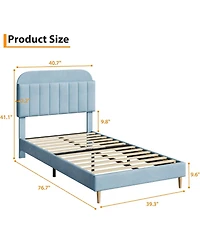 gaomon Twin Bed Frame with Storage Headboard Velvet Upholstered Platform for Girls Wooden Slats Noise Free Easy Assembly