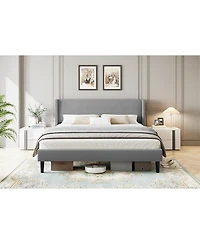 gaomon Full Size Upholstered Bed Frame Wingback Headboard Velvet Platform No Box Spring Needed Durable Wood Slats Light Grey