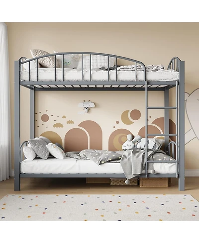 gaomon Metal Bunk Bed Twin Over Twin Heavy Duty Bunkbeds Safety Ladder Arched Guardrail Space-Saving No Box Spring