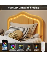 gaomon Twin Upholstered Bed Frame Storage Drawer Smart Led Headboard Platform for Kids Wooden Slats No Box Spring Yellow