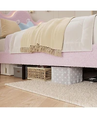 gaomon Queen Size Boucle Upholstered Platform Bed Frame Adjustable Headboard Storage Drawers Princess Bed for Girls No Box Spring Pink