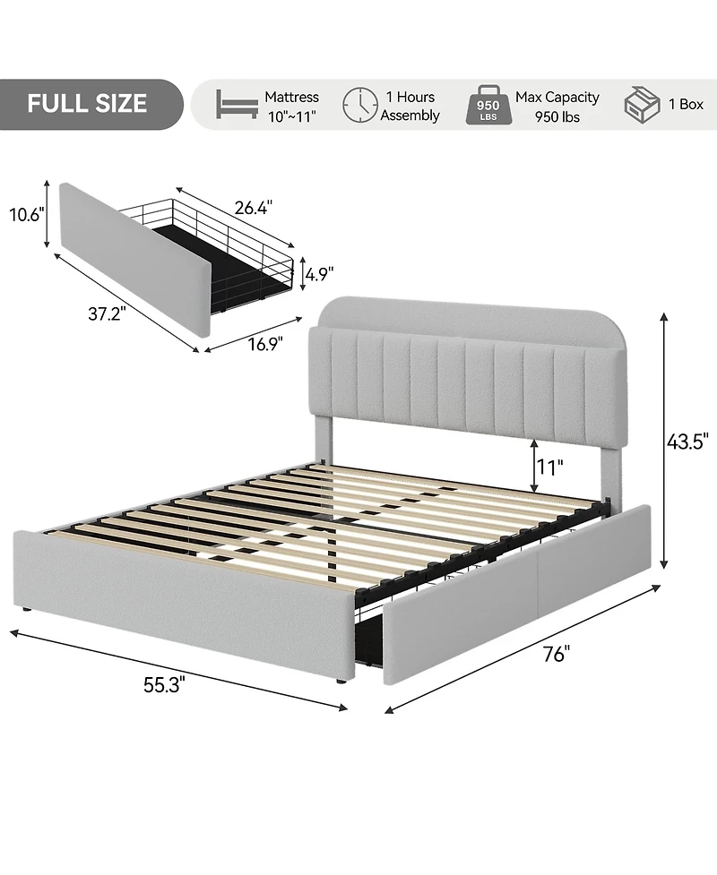 gaomon Full Bed Frame with Storage Headboard, Girls Bed Frame with 2 Drawers