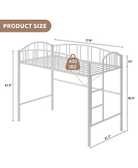 gaomon Loft Bed Twin Size, Heavy Duty Metal Loft Bed Frame with Arched Guardrail and Safety Ladder