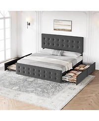 gaomon King Bed Frame with Headboard and 4 Storage Drawers