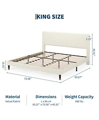 Gaomon King Bed Frame Upholstered Platform Bed with Fabric Headboard, Non-Slip and Noise-Free