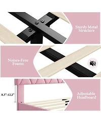 Gaomon Pink King Bed Frame with Upholstered Headboard, Heavy-Duty Platform Bed Frame with Strong Wood Slats, No Box Spring