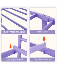 gaomon Twin Metal Bed Frame for Kids – Platform with Headboard & Footboard, Heavy Duty Slats,No Box Spring, Noise-Free,Purple