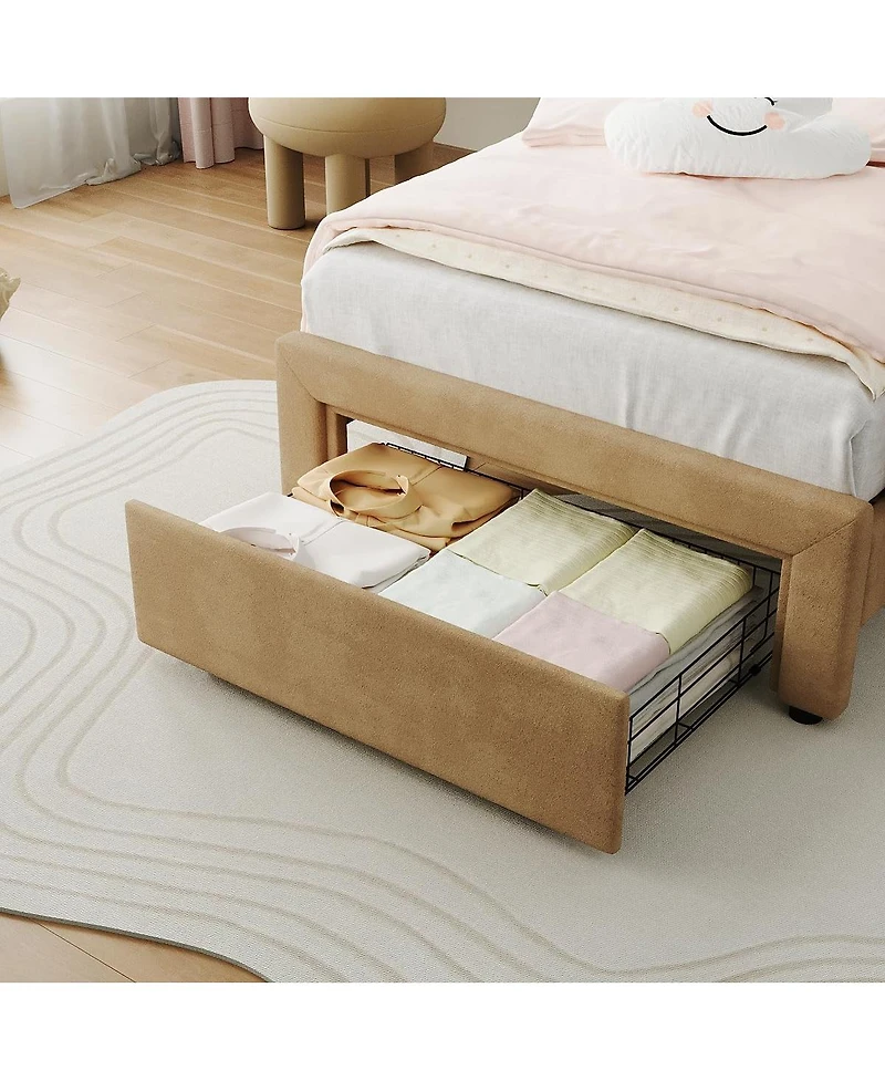 Gaomon Twin Size Velvet Upholstered Platform Bed Frame with Adjustable Headboard, Storage Drawer & Smart Led Light, Wooden Slats, No Box Spring