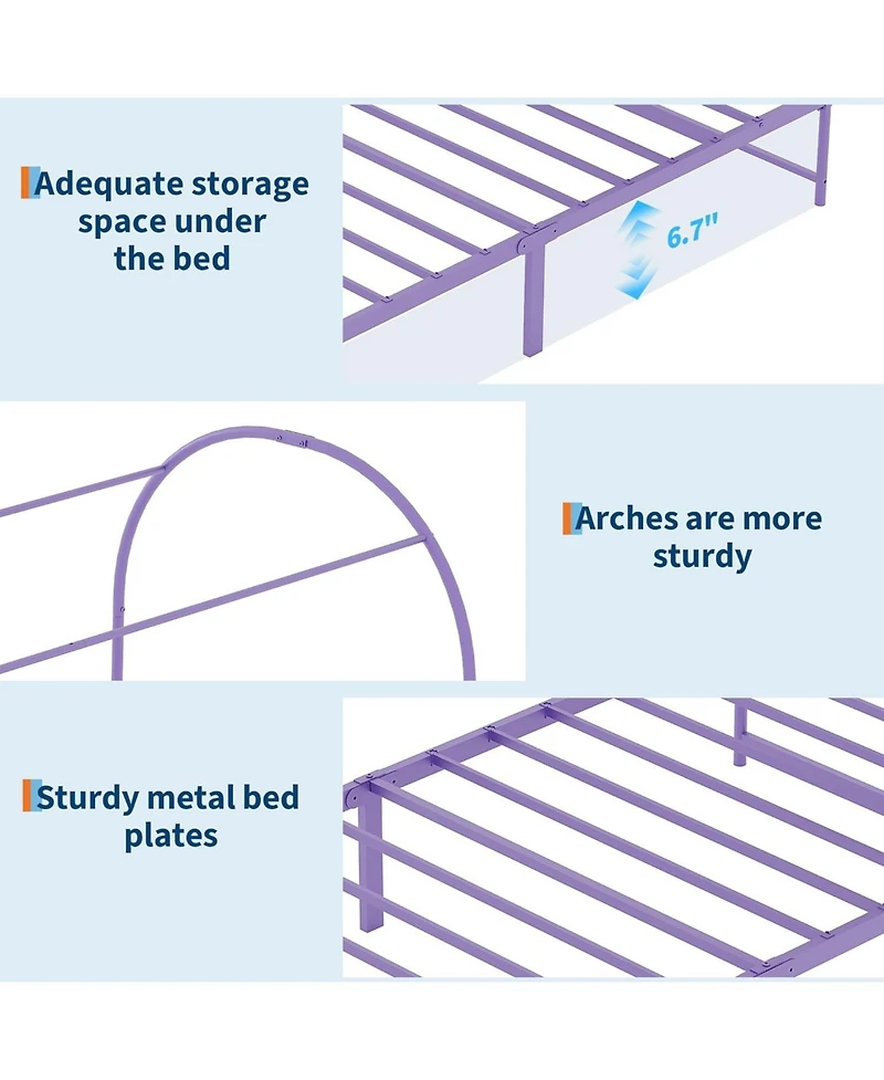 gaomon Twin Canopy Bed with Fabric Headboard, Metal Platform Frame with Strong Slats